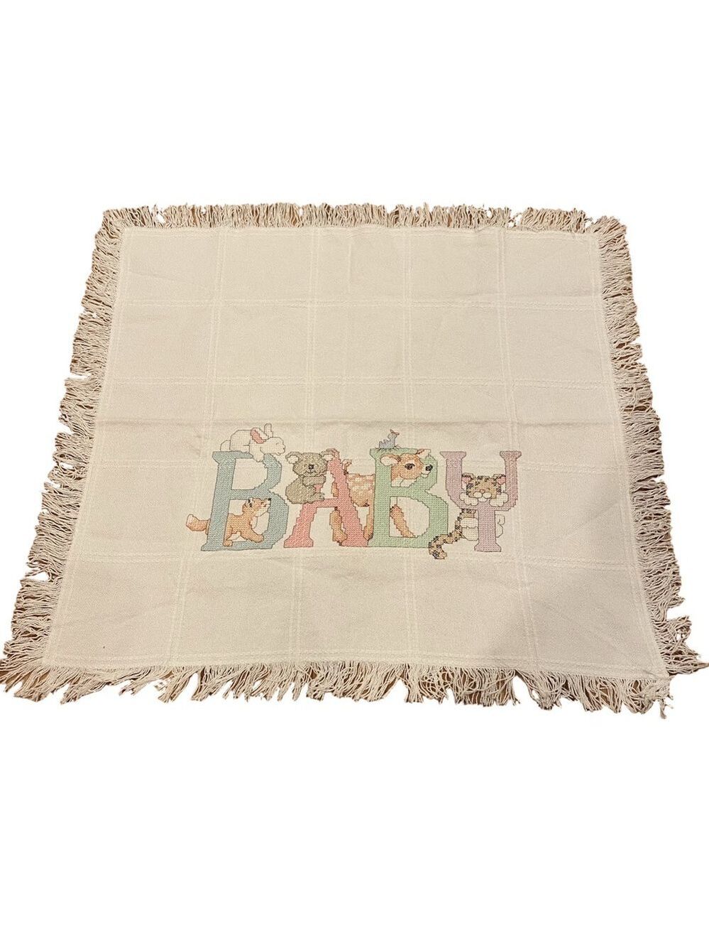 Needlecrafts Stamped Cross Stitch Animal Baby Quilt Infant Throw Craft Fringe